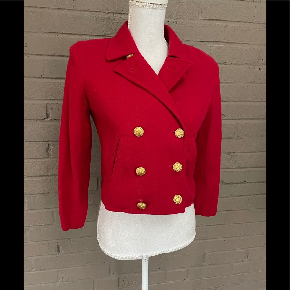 LAUREN Ralph Lauren Vintage Wool Red Crop Peacoat Jacket